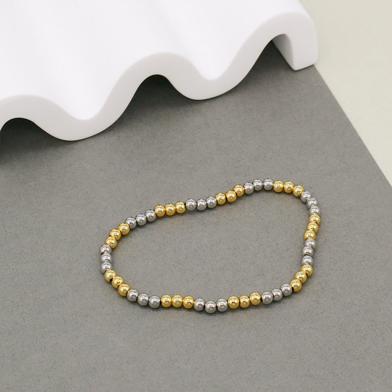 Trendy Women Jewelry Manufacture OEM Custom Factory Wholesale Handmade Gift Rhodium Gold Plated Elastic 4mm Brass Beads Bracelet