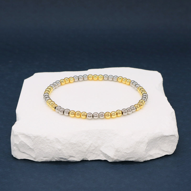 Trendy Women Jewelry Manufacture OEM Custom Factory Wholesale Handmade Gift Rhodium Gold Plated Elastic 4mm Brass Beads Bracelet