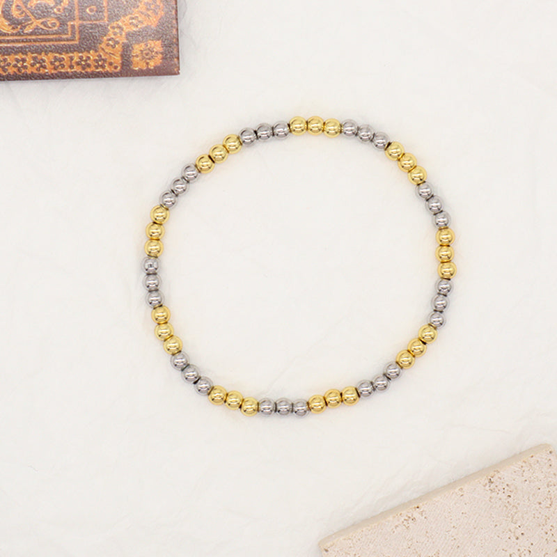 Trendy Women Jewelry Manufacture OEM Custom Factory Wholesale Handmade Gift Rhodium Gold Plated Elastic 4mm Brass Beads Bracelet