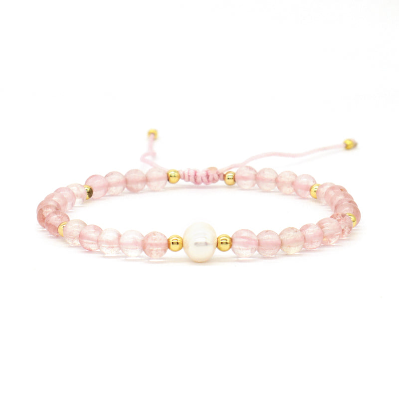 Fashion Custom Women 4mm Gold Plated Beaded Jewelry Handmade Ajustable Woven Pearl Gemstone Natural Stone Beads Macrame Bracelet