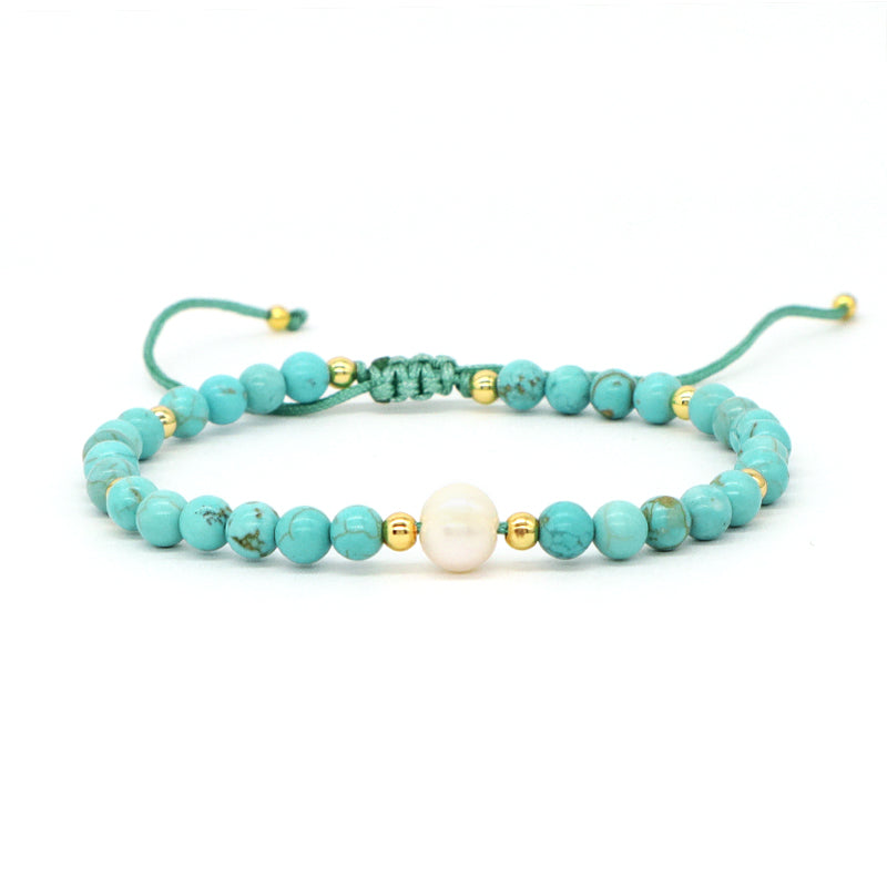 Fashion Custom Women 4mm Gold Plated Beaded Jewelry Handmade Ajustable Woven Pearl Gemstone Natural Stone Beads Macrame Bracelet