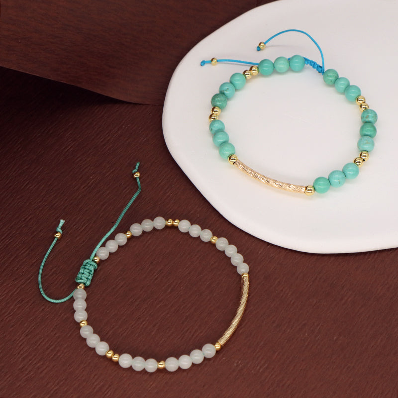 Custom Wholesale Women Gold Plated Brass Charm Jewelry Handmade Ajustable Gemstone Natural Stone Beads Woven Macrame Bracelet