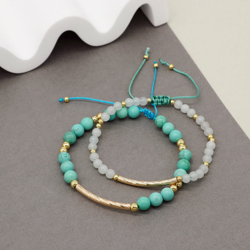 Custom Wholesale Women Gold Plated Brass Charm Jewelry Handmade Ajustable Gemstone Natural Stone Beads Woven Macrame Bracelet