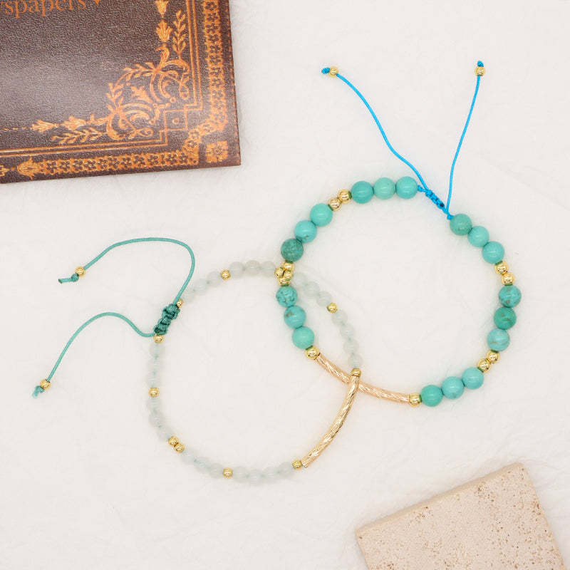 Custom Wholesale Women Gold Plated Brass Charm Jewelry Handmade Ajustable Gemstone Natural Stone Beads Woven Macrame Bracelet