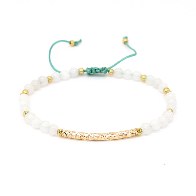 Custom Wholesale Women Gold Plated Brass Charm Jewelry Handmade Ajustable Gemstone Natural Stone Beads Woven Macrame Bracelet