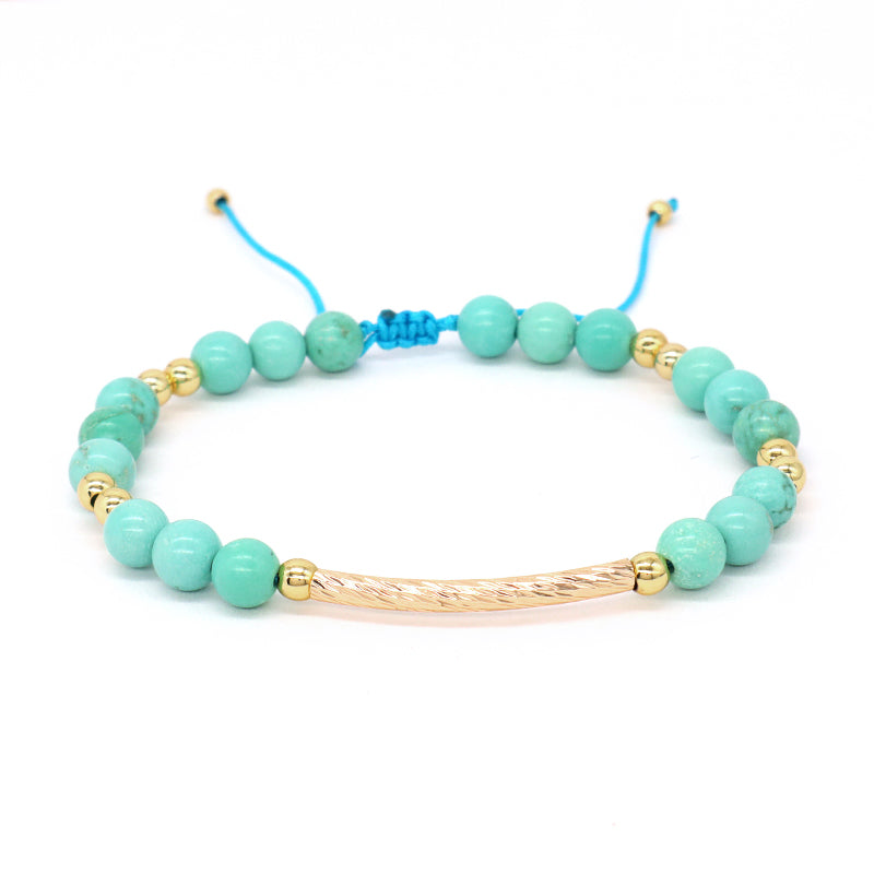 Custom Wholesale Women Gold Plated Brass Charm Jewelry Handmade Ajustable Gemstone Natural Stone Beads Woven Macrame Bracelet