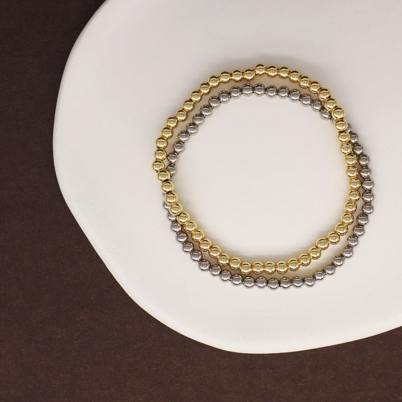 Classic Design Handmade Fashionable Women Jewelry OEM Custom Factory Gift Rhodium Gold Plated Elastic 4mm Brass Beads Bracelet