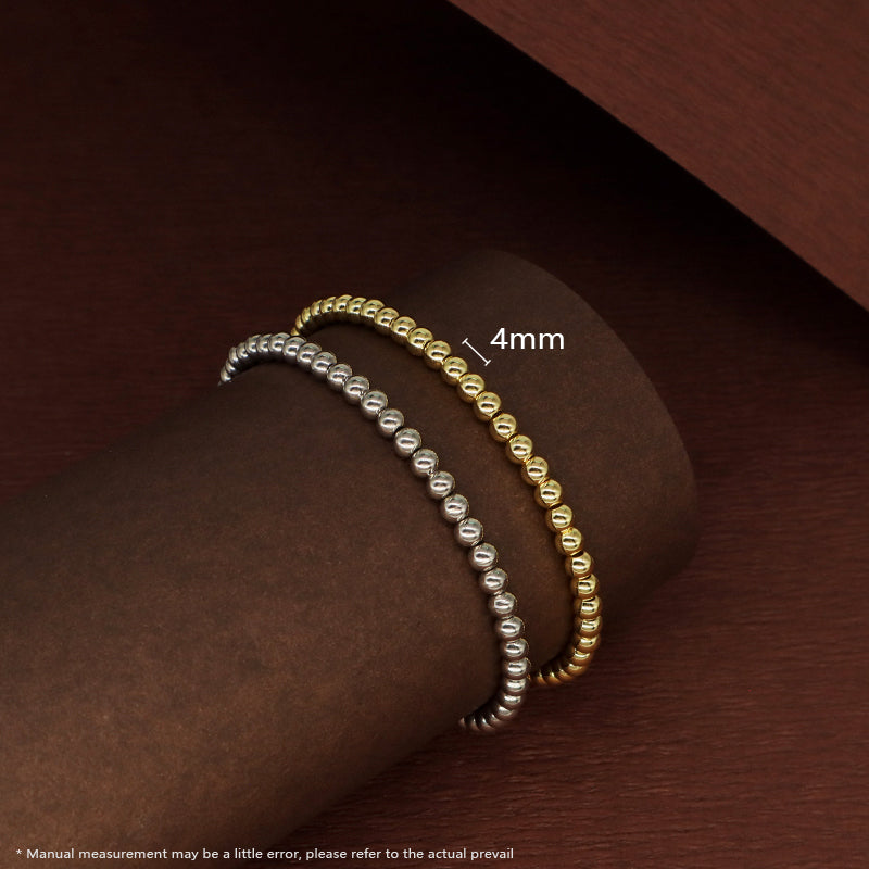 Classic Design Handmade Fashionable Women Jewelry OEM Custom Factory Gift Rhodium Gold Plated Elastic 4mm Brass Beads Bracelet