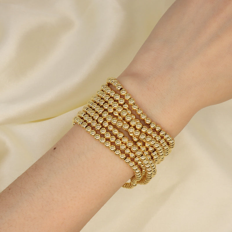 Classic Design Handmade Fashionable Women Jewelry OEM Custom Factory Gift Rhodium Gold Plated Elastic 4mm Brass Beads Bracelet