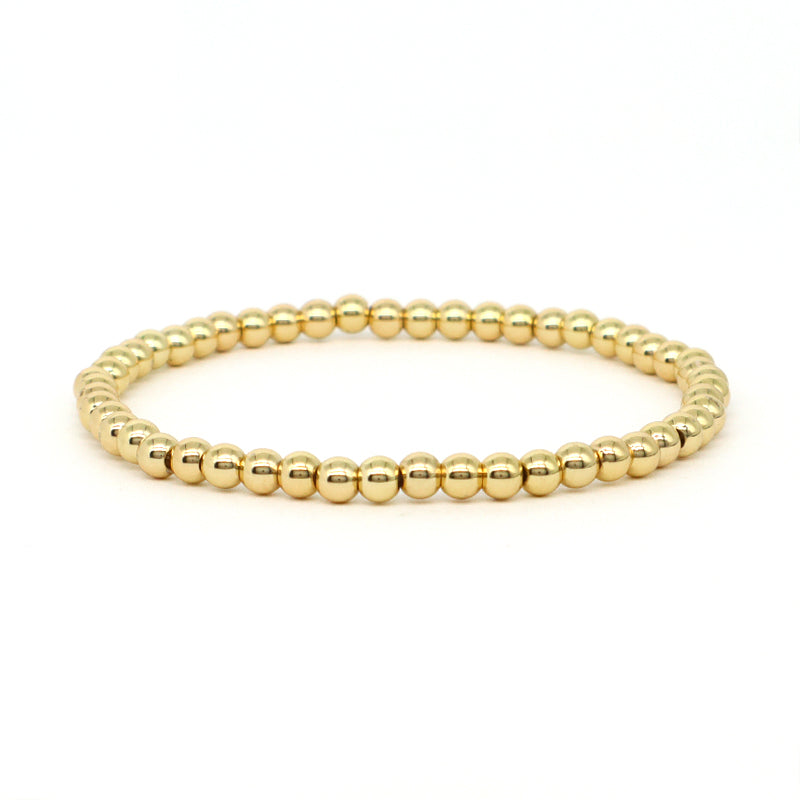 Classic Design Handmade Fashionable Women Jewelry OEM Custom Factory Gift Rhodium Gold Plated Elastic 4mm Brass Beads Bracelet