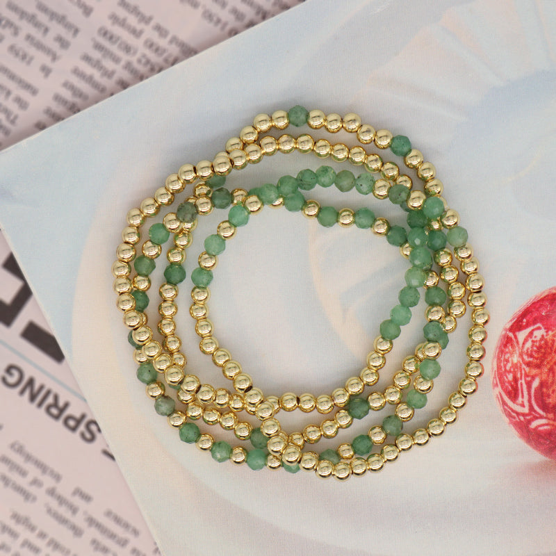 New Arrival OEM Fashion Custom Handmade Women Jewelry Gift 4mm Gold Plated Beaded Elastic Yoga Natural Stone Beads Bracelet
