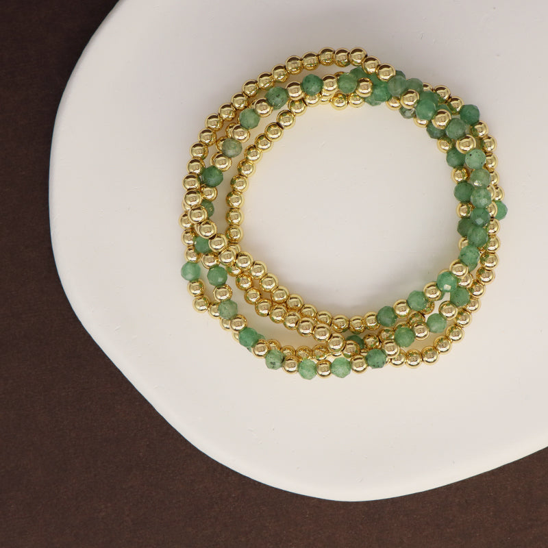 New Arrival OEM Fashion Custom Handmade Women Jewelry Gift 4mm Gold Plated Beaded Elastic Yoga Natural Stone Beads Bracelet