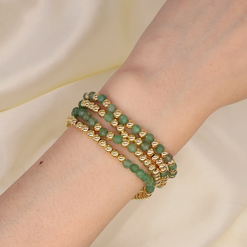 New Arrival OEM Fashion Custom Handmade Women Jewelry Gift 4mm Gold Plated Beaded Elastic Yoga Natural Stone Beads Bracelet