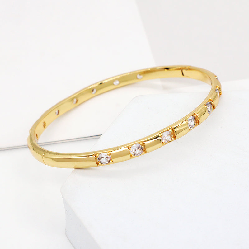 Good Quality Wholesale Fashion Women Gift China Factory Manufacture Gold Plated CZ Cuff Bangle Bracelet