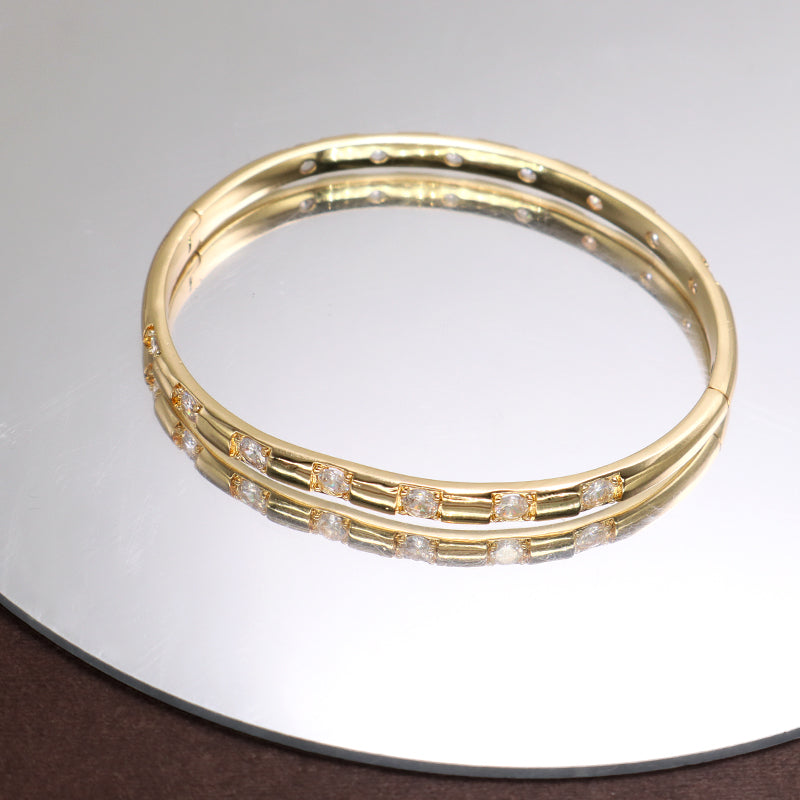 Good Quality Wholesale Fashion Women Gift China Factory Manufacture Gold Plated CZ Cuff Bangle Bracelet
