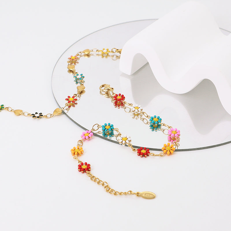 Custom High Quality Popular Women Wholesale Fashion Ajustable Gold Plated Colorful Enamel Flower Stainless Steel Bracelet
