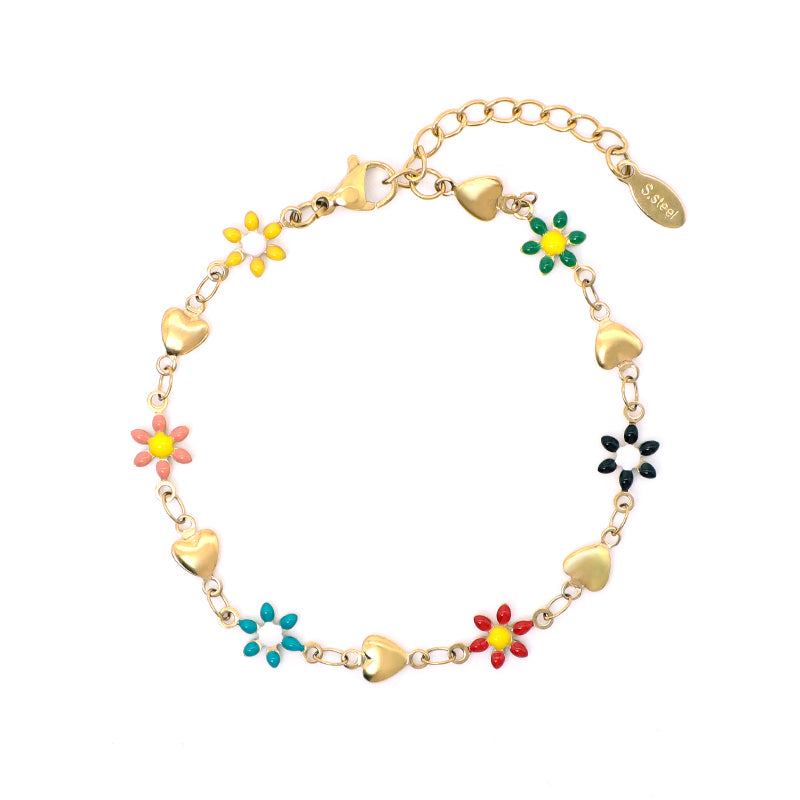 Custom High Quality Popular Women Wholesale Fashion Ajustable Gold Plated Colorful Enamel Flower Stainless Steel Bracelet