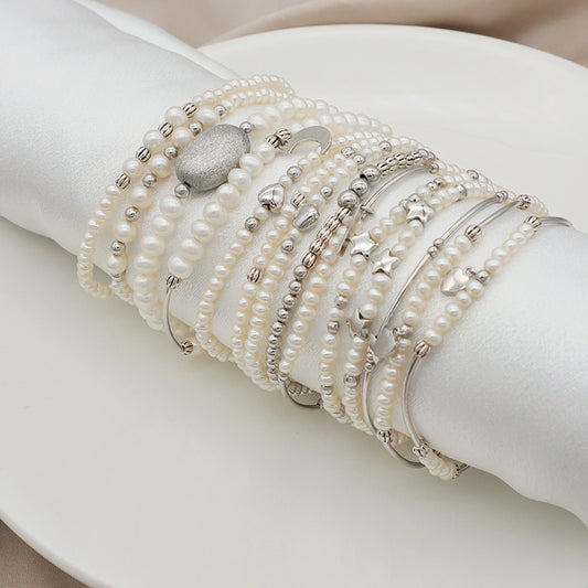 Trendy bracelet High quality natural fresh water pearl 925 sterling silver bracelets beaded bracelet
