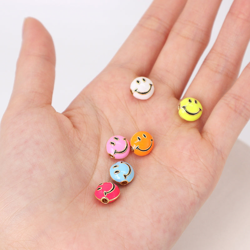 Wholesale Custom China Factory Colorful Cute Smile Charm Accessories Gold Plated Enamel Smiley Face Charms For Jewelry Making