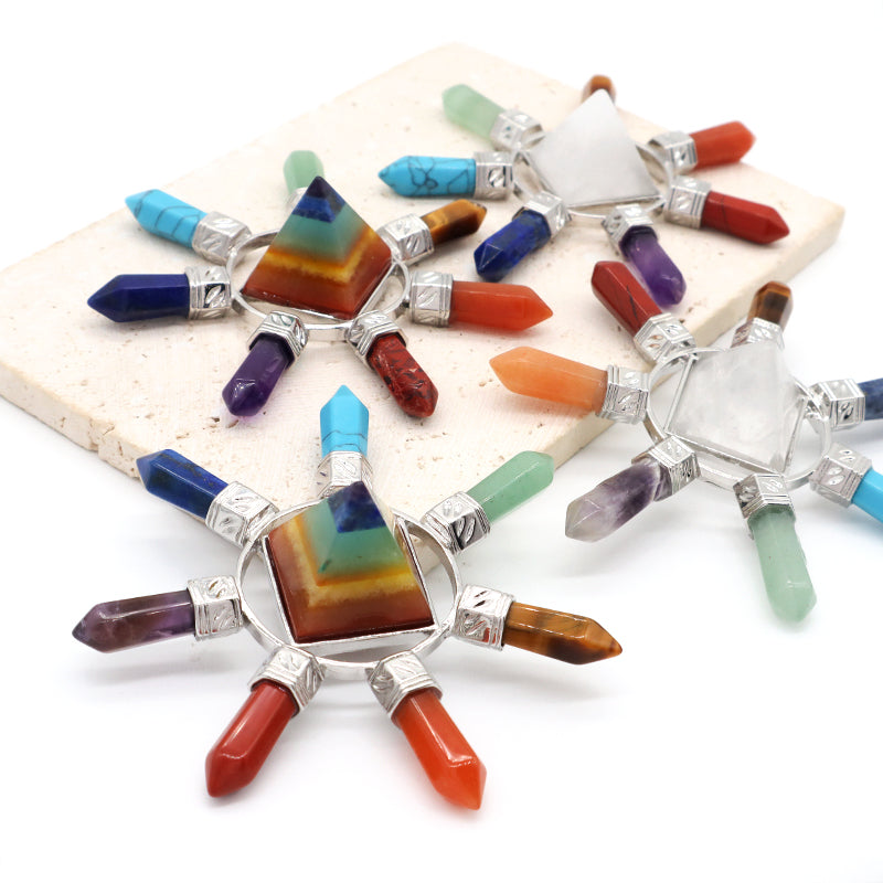 Wholesale Custom Natural Crystal Pyramid Hexagonal Column Energy Stone Craft Energy Generator 7 Chakra Healing Pyramid Ornament