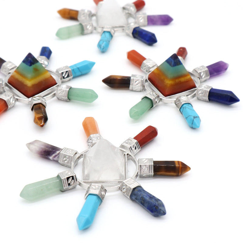 Wholesale Custom Natural Crystal Pyramid Hexagonal Column Energy Stone Craft Energy Generator 7 Chakra Healing Pyramid Ornament
