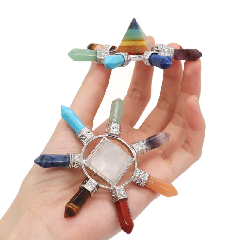 Wholesale Custom Natural Crystal Pyramid Hexagonal Column Energy Stone Craft Energy Generator 7 Chakra Healing Pyramid Ornament
