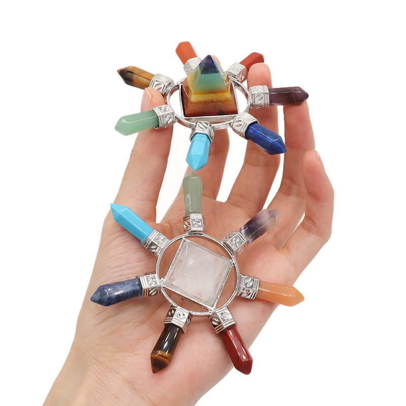 Wholesale Custom Natural Crystal Pyramid Hexagonal Column Energy Stone Craft Energy Generator 7 Chakra Healing Pyramid Ornament