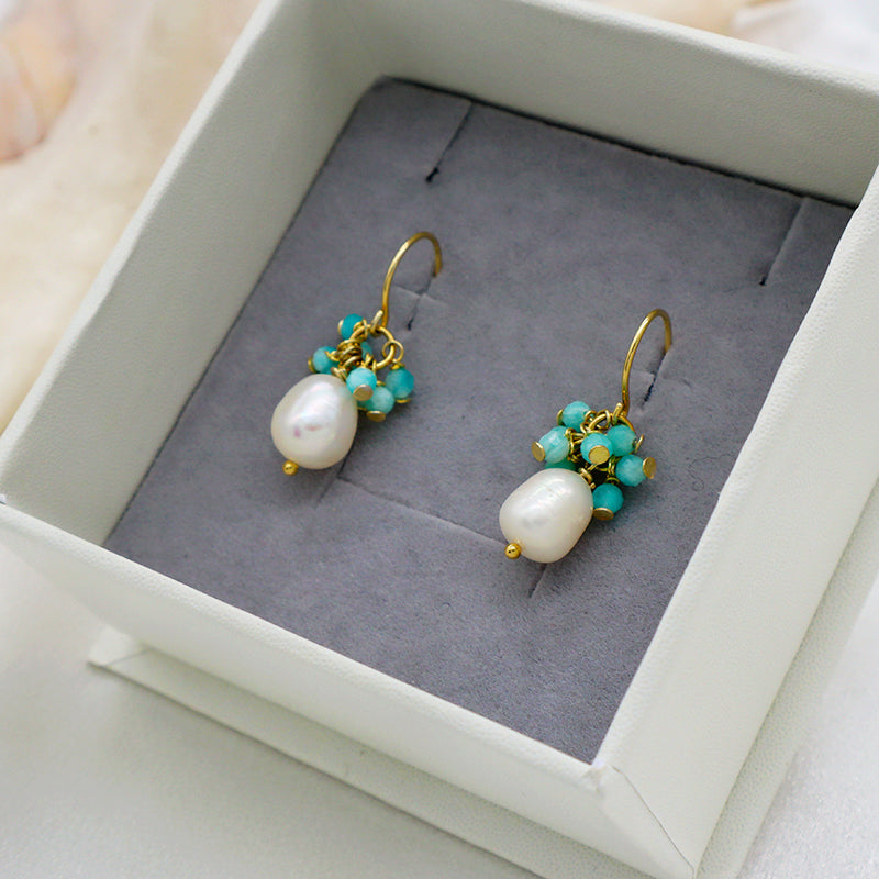 2022 trendy women jewelry 925 sterling silver Natural stone & natural fresh water pearl earring