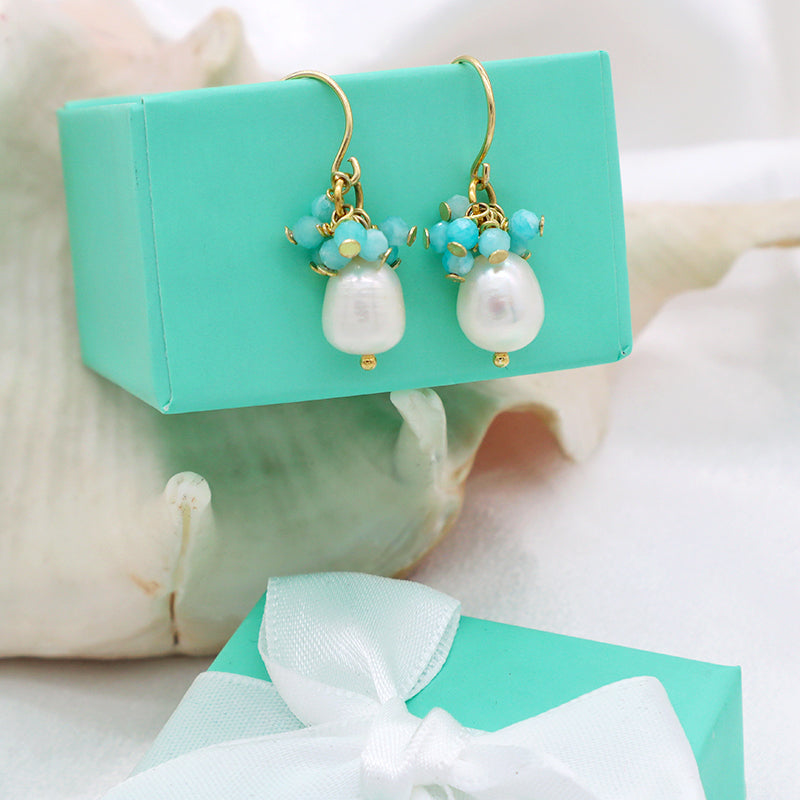 2022 trendy women jewelry 925 sterling silver Natural stone & natural fresh water pearl earring