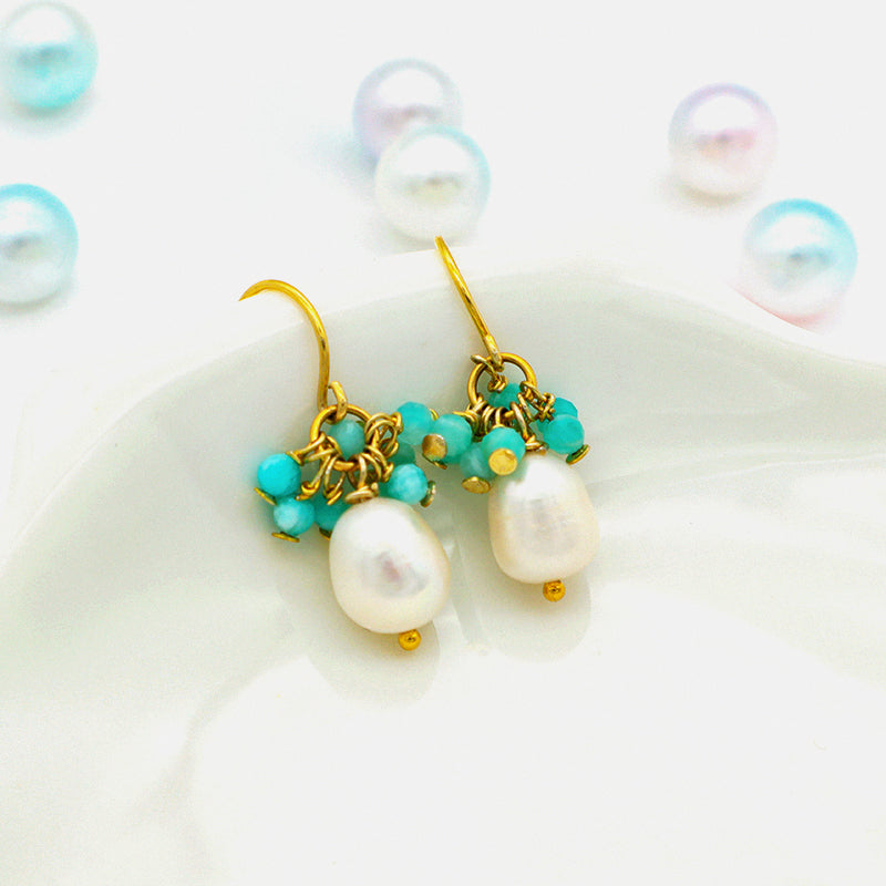2022 trendy women jewelry 925 sterling silver Natural stone & natural fresh water pearl earring