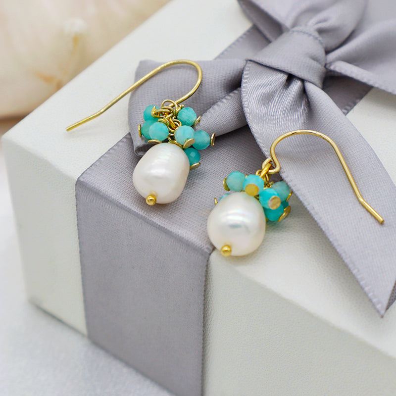 2022 trendy women jewelry 925 sterling silver Natural stone & natural fresh water pearl earring