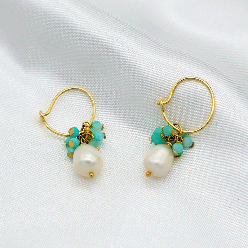 2022 trendy women jewelry 925 sterling silver Natural stone & natural fresh water pearl earring