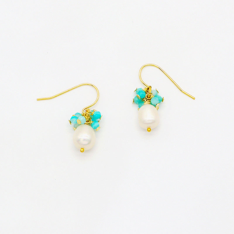 2022 trendy women jewelry 925 sterling silver Natural stone & natural fresh water pearl earring