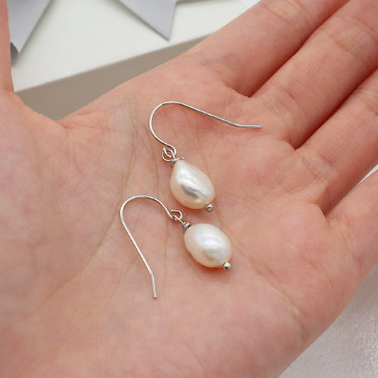 Customized China Factory Manufacture OEM Women Jewelry Rhodium Plated 925 sterling silver fresh water pearl Drop Earrings