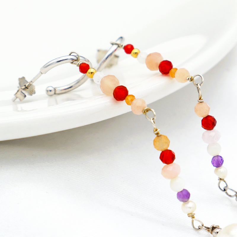 Custom Factory Manufacture Handmade Women Rhodium Plated 925 sterling silver Natural Stone fresh water pearl dangle earrings