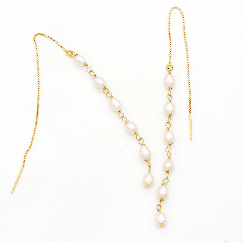 Manufacture Wholesale Custom OEM Factory Long Drop Dangle Gold Plated 925 sterling silver Fresh Water Pearl Earrings for Women