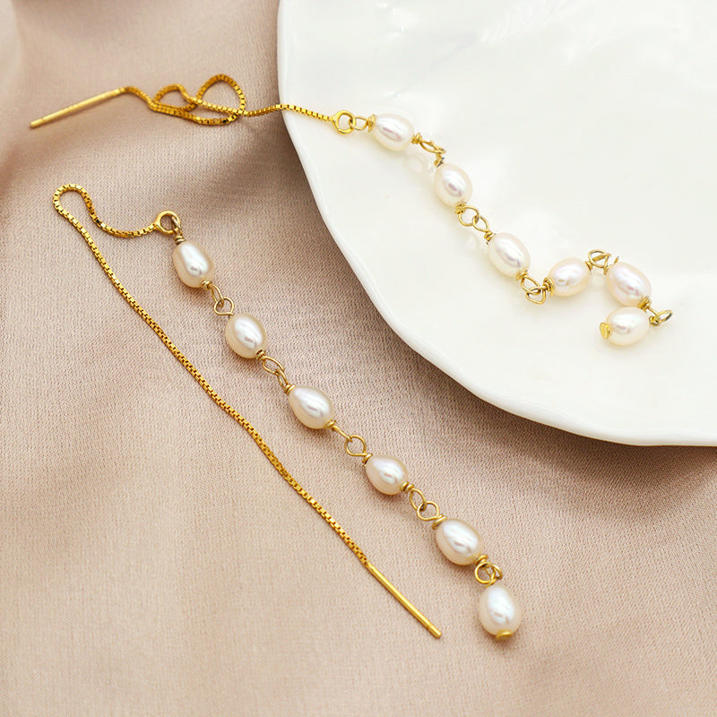 Manufacture Wholesale Custom OEM Factory Long Drop Dangle Gold Plated 925 sterling silver Fresh Water Pearl Earrings for Women