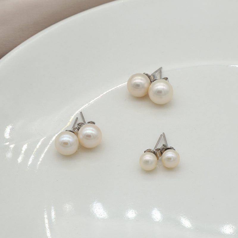 18K Gold Plated 925 Sterling Silver Earring Stud Round White Freshwater Cultured Pearl Earrings