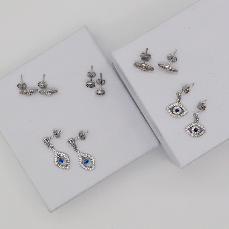 Wholesale ladies shiny high quality CZ ring sterling 925 silver latest design evils eye jewelry earrings