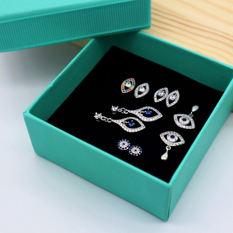 Wholesale ladies shiny high quality CZ ring sterling 925 silver latest design evils eye jewelry earrings