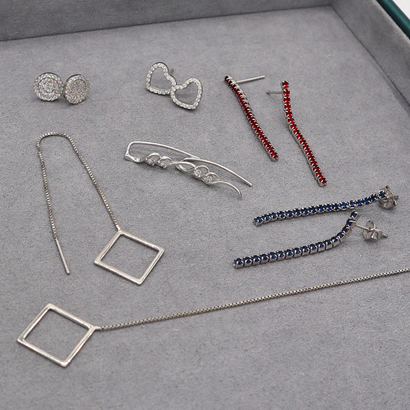 High quality 925 sterling silver with shiny CZ studs earrings and drop earring for ladies