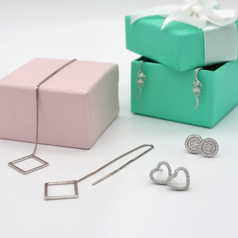 High quality 925 sterling silver with shiny CZ studs earrings and drop earring for ladies