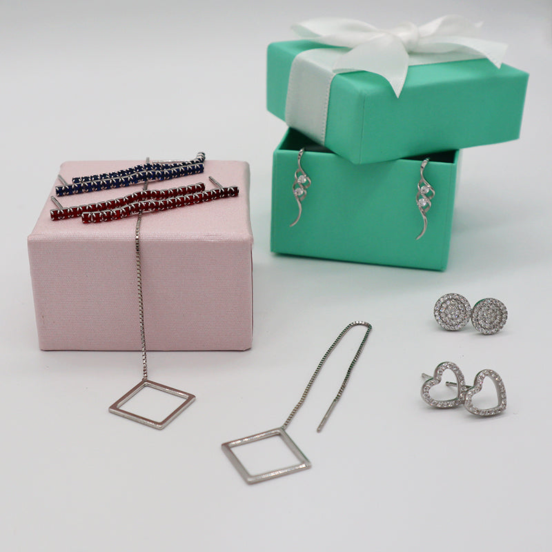 High quality 925 sterling silver with shiny CZ studs earrings and drop earring for ladies