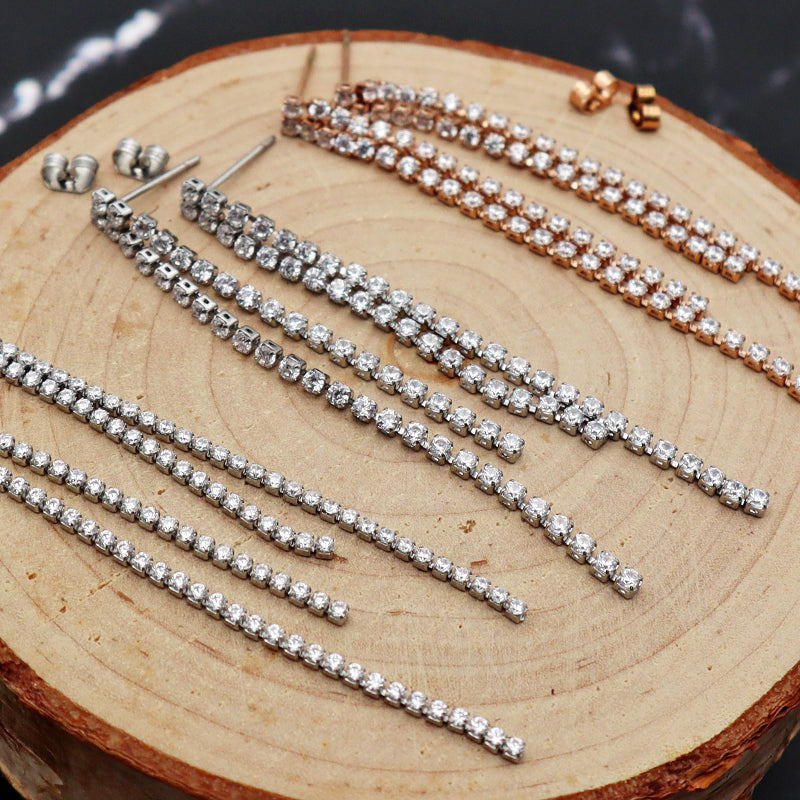 2022 new fashion women bling bling tennis CZ setting stainless steel earrings