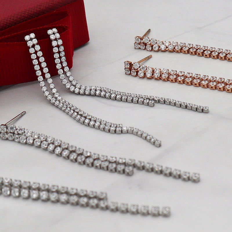 2022 new fashion women bling bling tennis CZ setting stainless steel earrings