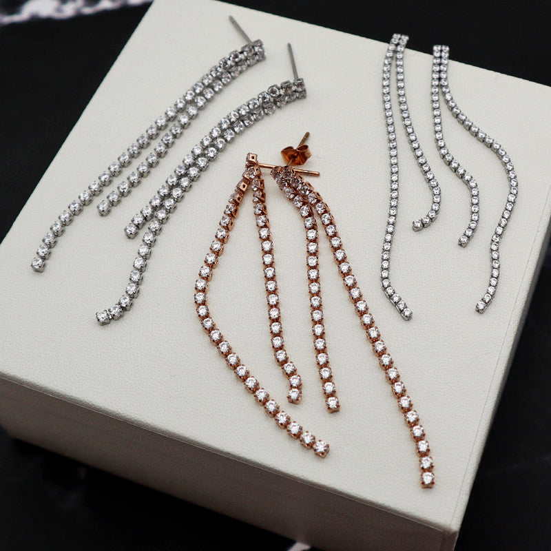 2022 new fashion women bling bling tennis CZ setting stainless steel earrings