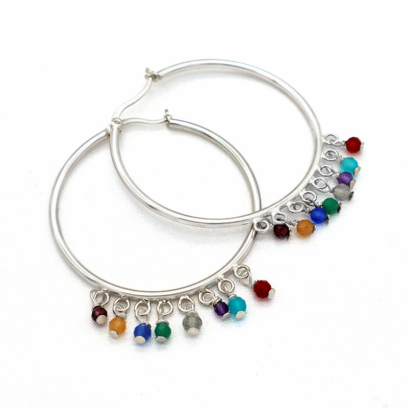 2022 new trendy women jewelry sterling silver faceted natural stone earrings