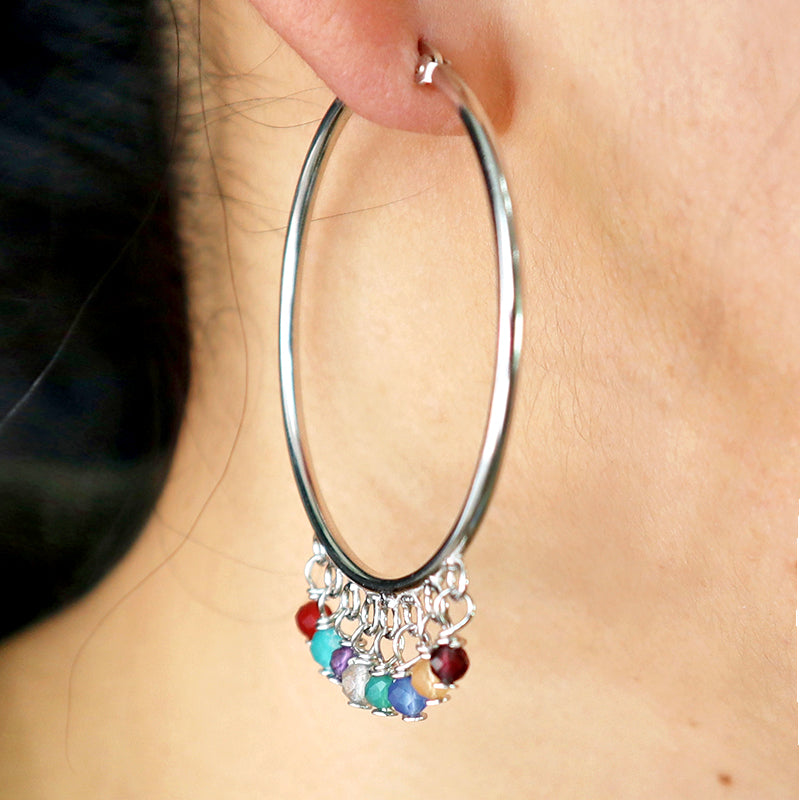 2022 new trendy women jewelry sterling silver faceted natural stone earrings