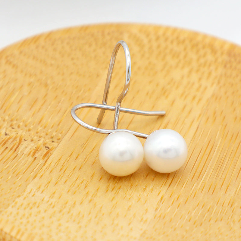 Trendy high quality round 925 sterling silver fresh water pearl hoop earring