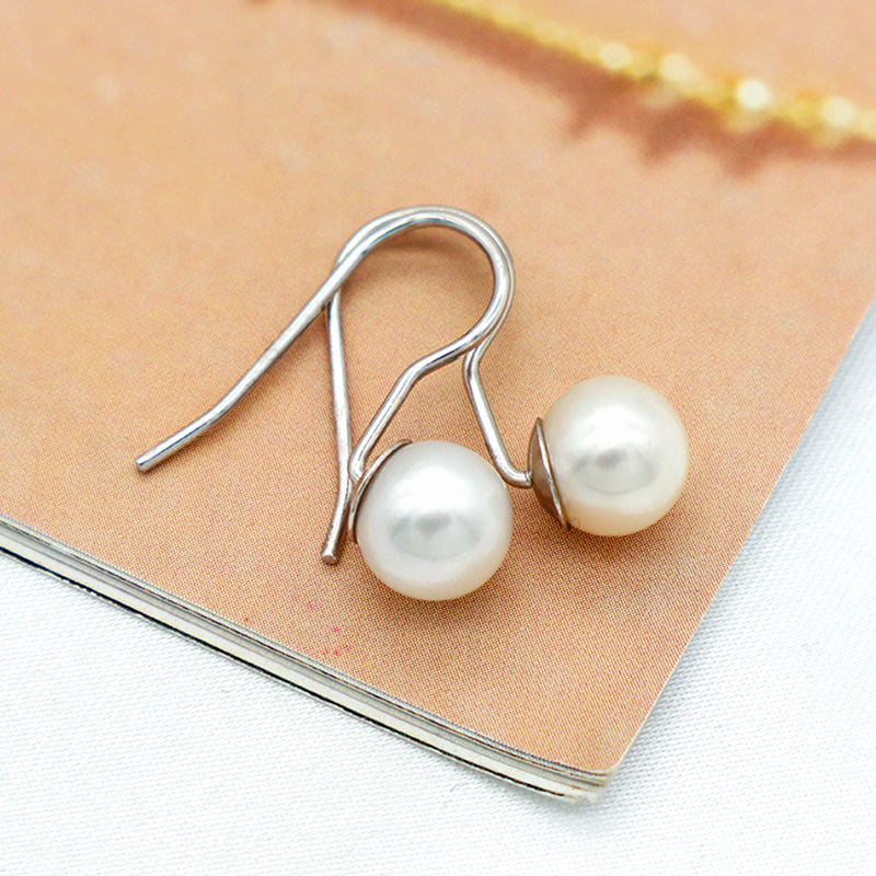 2021 Trendy high quality round 925 sterling silver fresh water pearl hoop earring